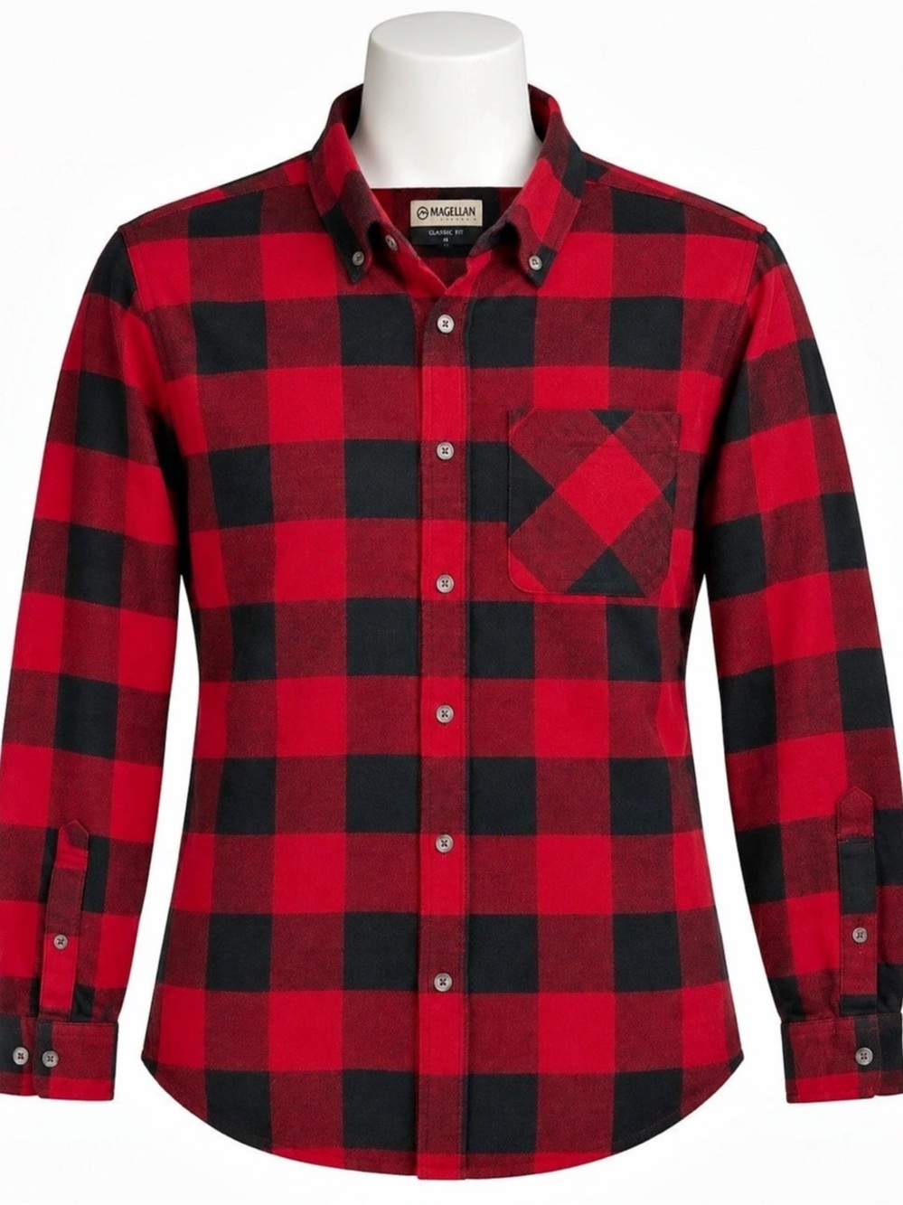 Magellan Outdoors Long Sleeve Flannel Shirt Flannel Shirt Red&black Size Medium